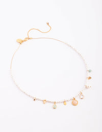 Gold Plated Charm Necklace with Freshwater Pearls - link has visual effect only