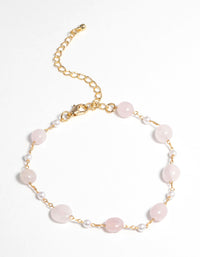 Gold Plated Bracelet with Rose Quartz - link has visual effect only