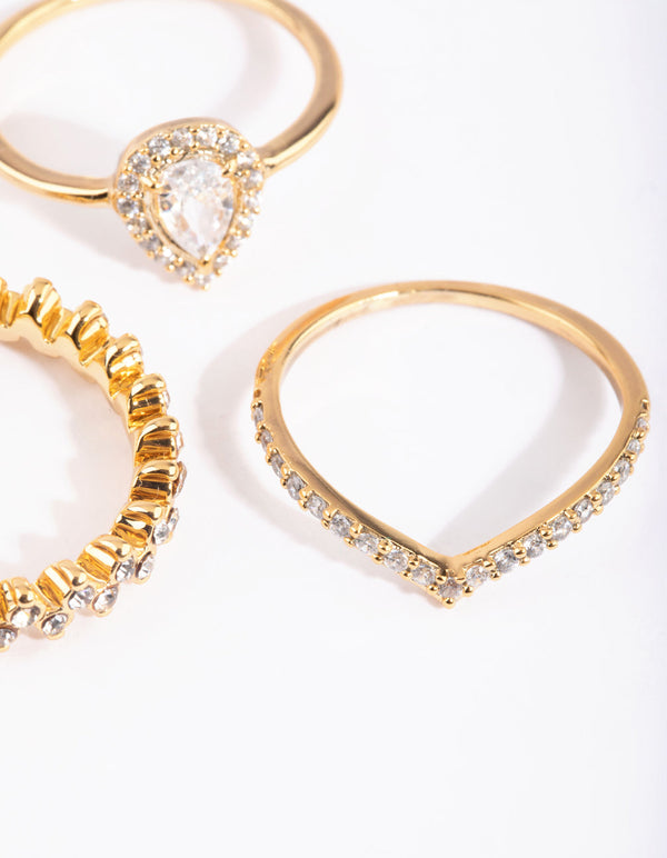Gold Plated Teardrop Halo Ring