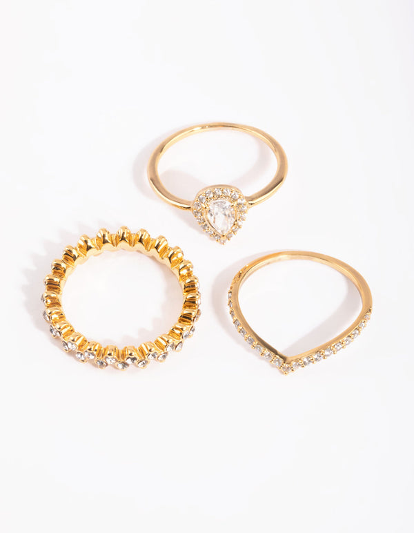 Gold Plated Teardrop Halo Ring