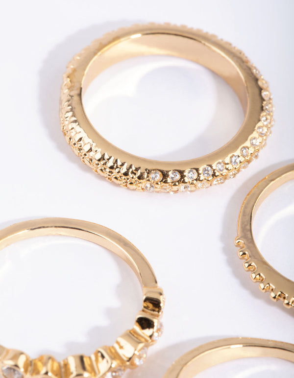 Gold Plated Mixed Shape Ring Stack Pack