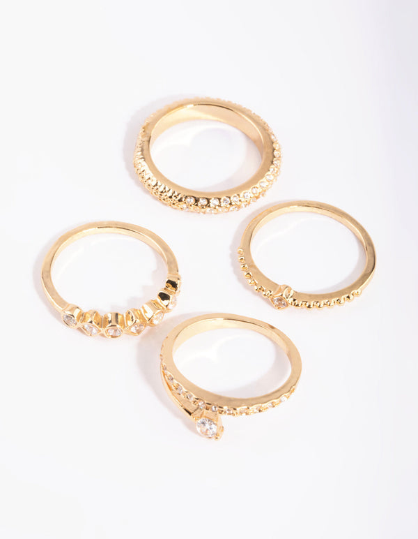 Gold Plated Mixed Shape Ring Stack Pack