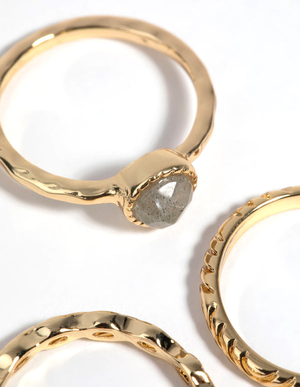 Gold Plated Ring Stack Pack with Labradorite