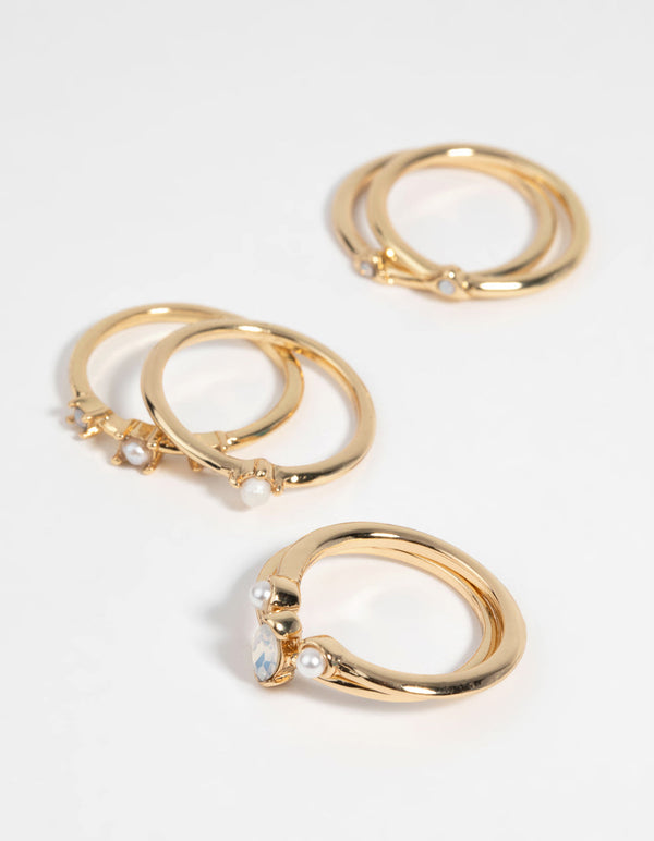 Vergulde ringstapelset met zoetwaterparels