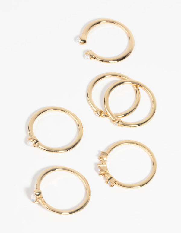 Vergulde ringstapelset met zoetwaterparels