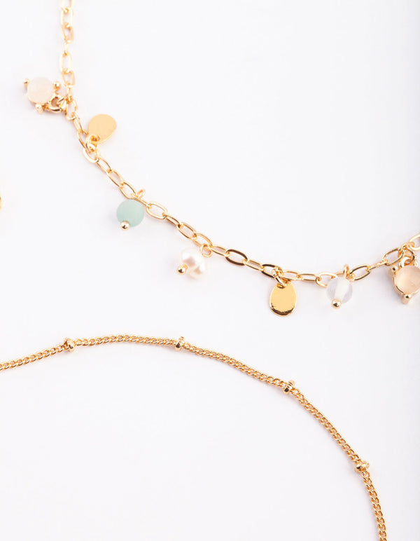 Gold Plated Charm Anklet with Semi-Precious Stones