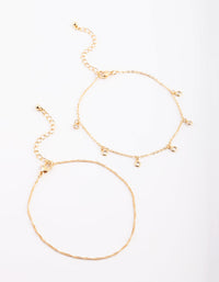 Gold Plated Anklet Set with Cubic Zirconia - link has visual effect only