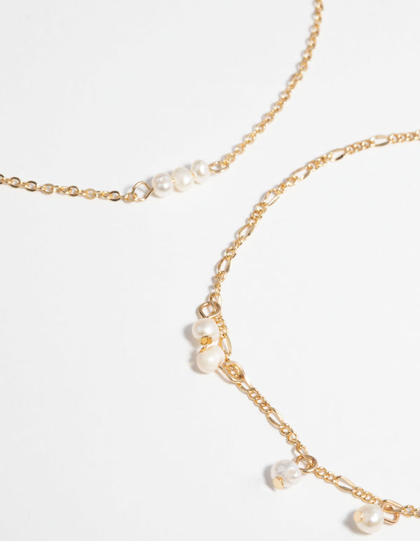 Gold Plated Anklet Set with Freshwater Pearls