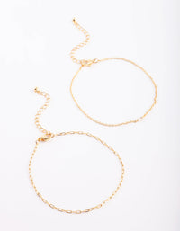 Gold Plated Fine Chain Anklet Set - link has visual effect only