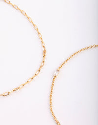 Gold Plated Fine Chain Anklet Set - link has visual effect only
