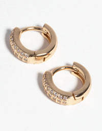 Gold Huggie Hoop Earrings with Cubic Zirconia - link has visual effect only