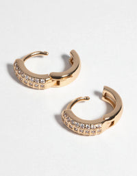 Gold Huggie Hoop Earrings with Cubic Zirconia - link has visual effect only