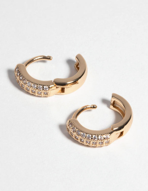 Gold Huggie Hoop Earrings with Cubic Zirconia