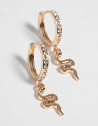 Gold Snake and Diamante Huggie Hoop Earrings - link has visual effect only
