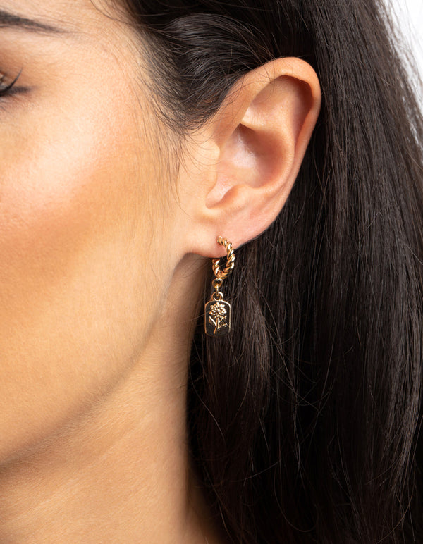 Gold Flower Huggie Hoop Earrings