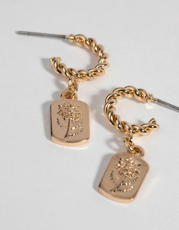 Gold Flower Huggie Hoop Earrings