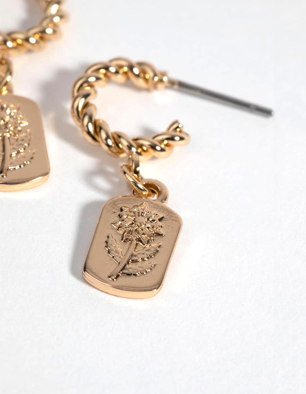 Gold Flower Huggie Hoop Earrings