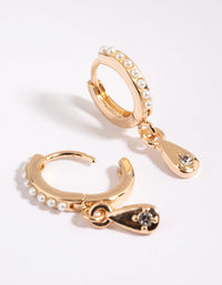 Gold Huggie Hoop Earrings with Pearls - link has visual effect only