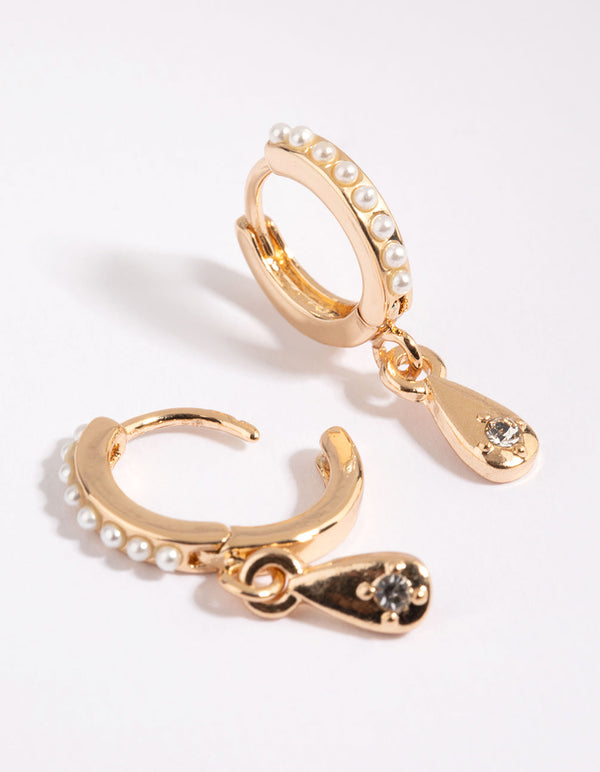 Gold Huggie Hoop Earrings with Pearls
