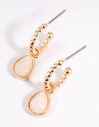 Gold Huggie Hoop Earrings with Rose Quartz - link has visual effect only