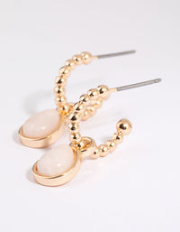 Gold Huggie Hoop Earrings with Rose Quartz - link has visual effect only