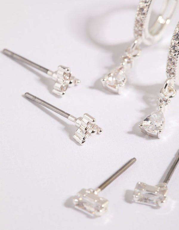 Silver Stack Pack Earrings with Cubic Zirconia