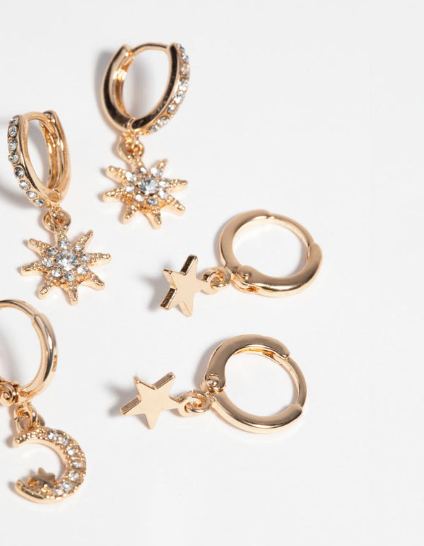 Gold Celestial Huggie Hoop Earring Pack