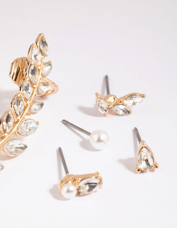 Gold Pearl and Diamante Cuff Earring Pack