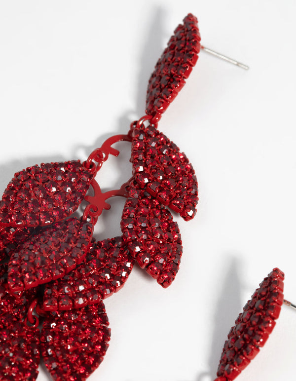 Red Diamante and Leaf Earrings