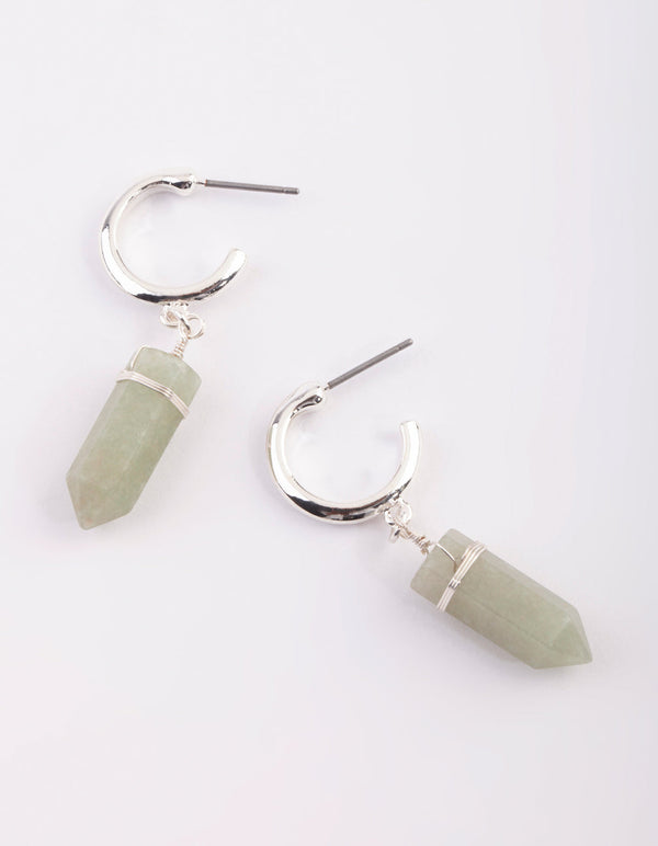 Silver Hoop Earrings with Green Fluorite