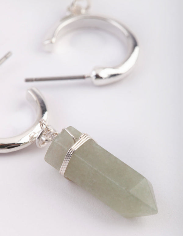 Silver Hoop Earrings with Green Fluorite