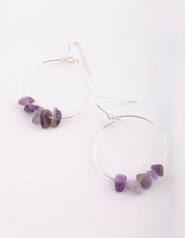 Silver Drop Earrings with Amethyst