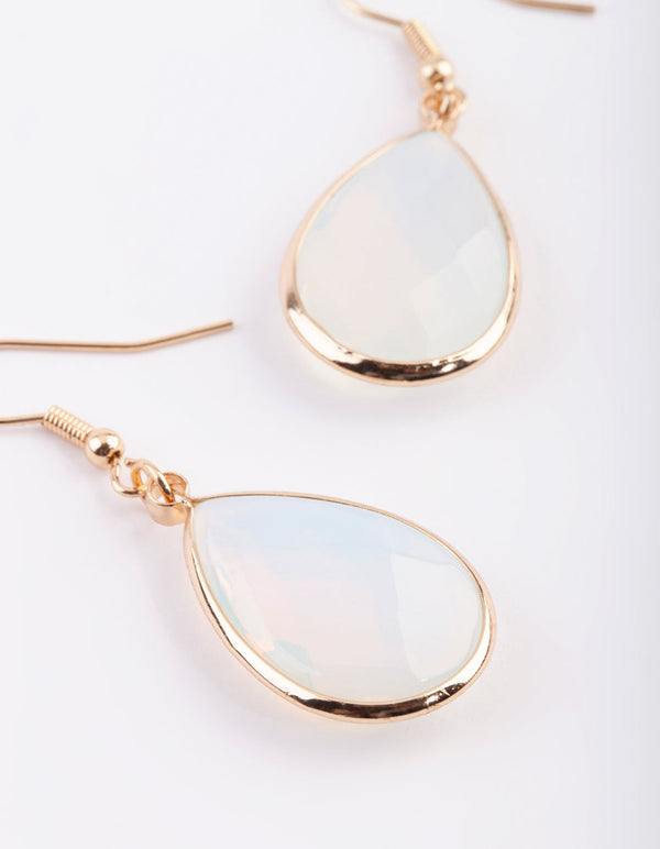 Gold Teardrop Earrings with Moonstone