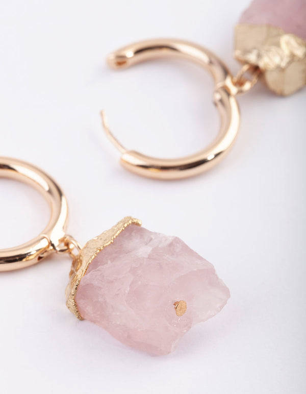 Gold Huggie Earrings with Rose Quartz