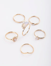 Gold Sunburst Ring Stack Pack with Moonstone - link has visual effect only