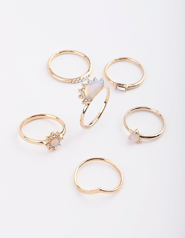 Gold Sunburst Ring Stack Pack with Moonstone