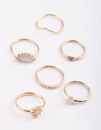 Gold Sunburst Ring Stack Pack with Moonstone - link has visual effect only