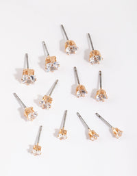 Gold Cubic Zirconia Classic Stud Earring Pack - link has visual effect only