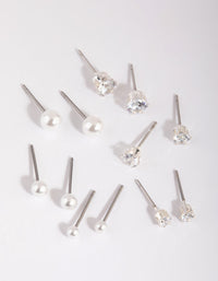 Silver Cubic Zirconia and Pearl Stud Earring Pack - link has visual effect only
