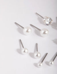 Silver Cubic Zirconia and Pearl Stud Earring Pack - link has visual effect only