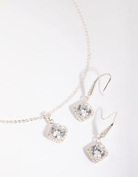Silver Square Cut Cubic Zirconia Necklace and Earrings Set - link has visual effect only