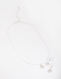 Silver Square Cut Cubic Zirconia Necklace and Earrings Set - link has visual effect only