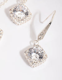 Silver Square Cut Cubic Zirconia Necklace and Earrings Set - link has visual effect only