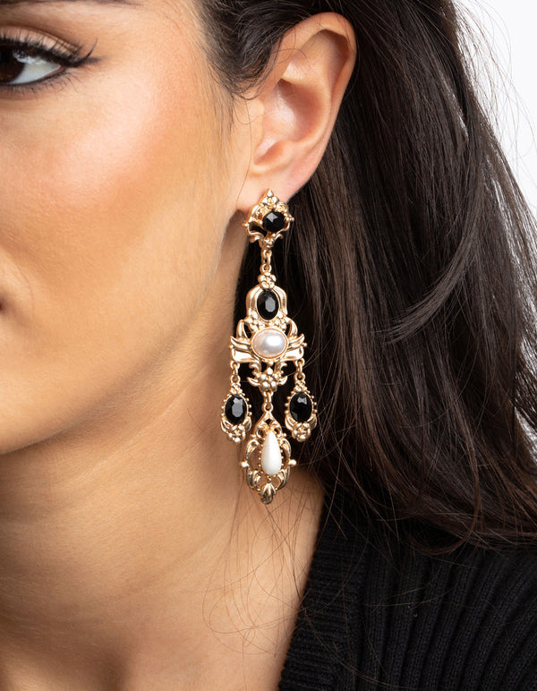 Black Embellished Drop Earrings