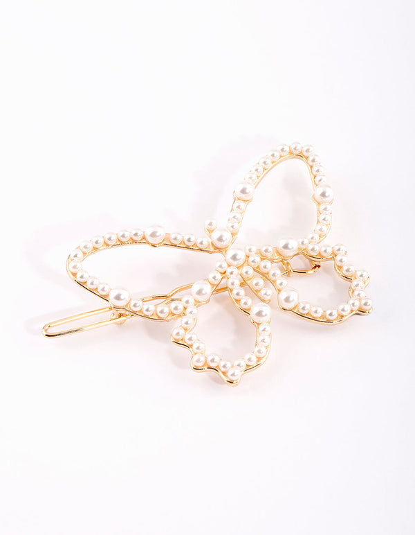 Gold and Pearl Butterfly Clip