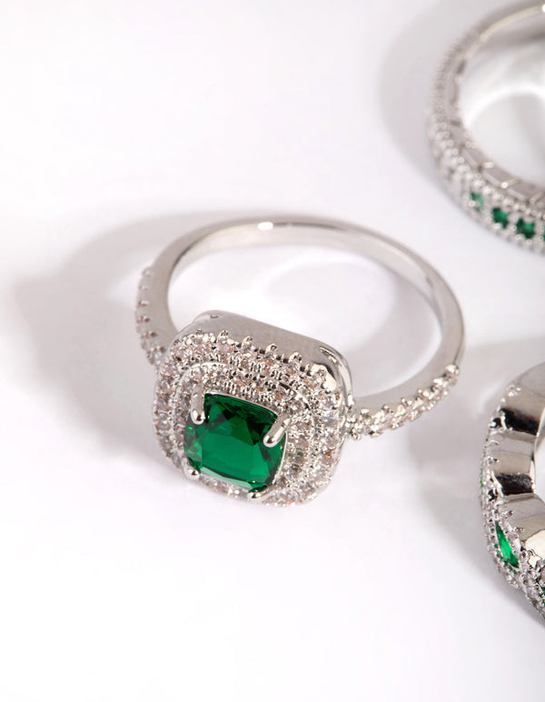 Emerald Cubic Zirconia Statement Ring Pack