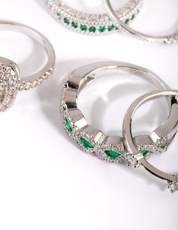 Emerald Cubic Zirconia Statement Ring Pack