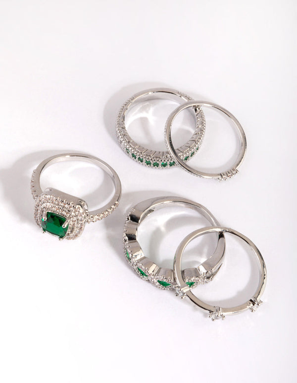 Emerald Cubic Zirconia Statement Ring Pack