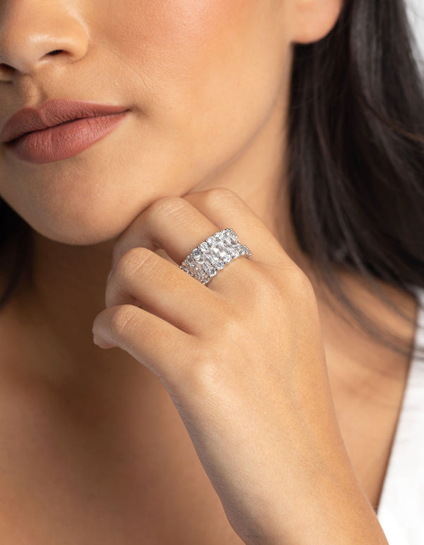 Rhodium Baguette Cubic Zirconia Ring