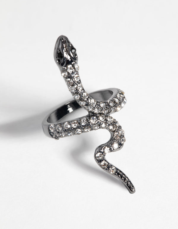 Rhodium Crystal Snake Ring